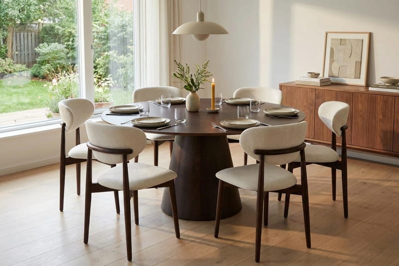 Siena spisegruppe rund 150 cm røget eg med 6 Molly spisestole - Røget eg - Møbler - Borde - Spisebordssæt