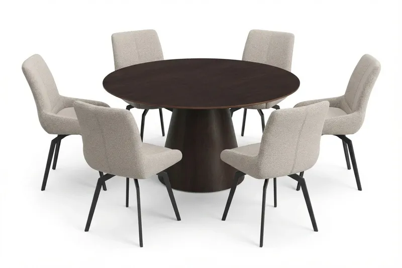 Siena spisegruppe rund 150 cm Røget eg med 6 Mora spisestole - Røget eg - Møbler - Borde - Spisebordssæt