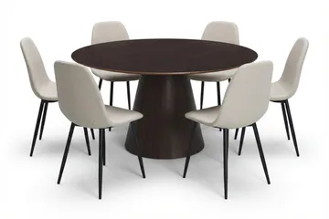 Siena spisegruppe rund 150 cm røget eg med 6 Nibe spisestole