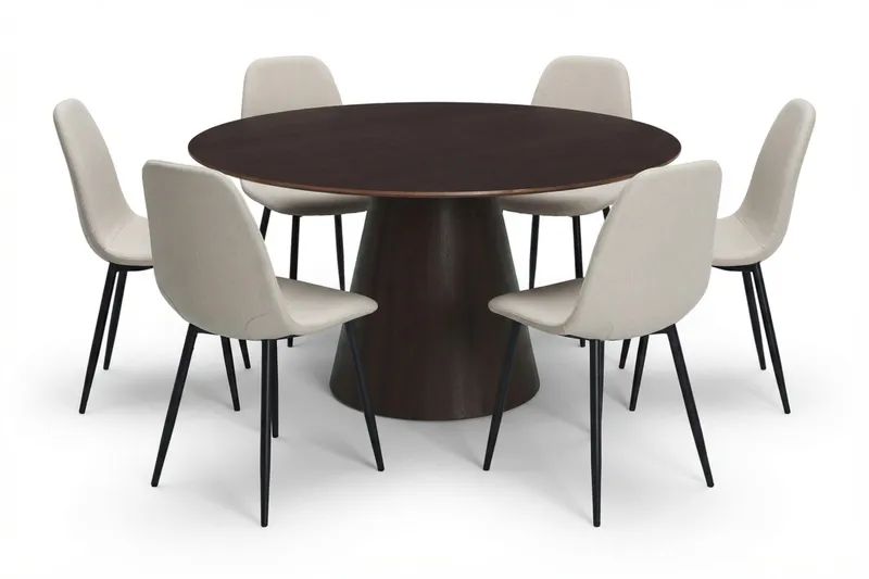 Siena spisegruppe rund 150 cm røget eg med 6 Nibe spisestole - Røget eg - Møbler - Borde - Spisebordssæt