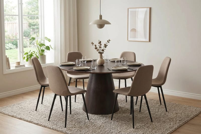 Siena spisegruppe rund 150 cm røget eg med 6 Nibe spisestole - Røget eg - Møbler - Borde - Spisebordssæt