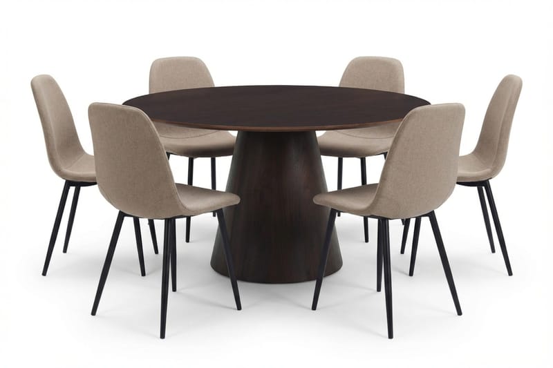 Siena spisegruppe rund 150 cm røget eg med 6 Nibe spisestole, Røget eg