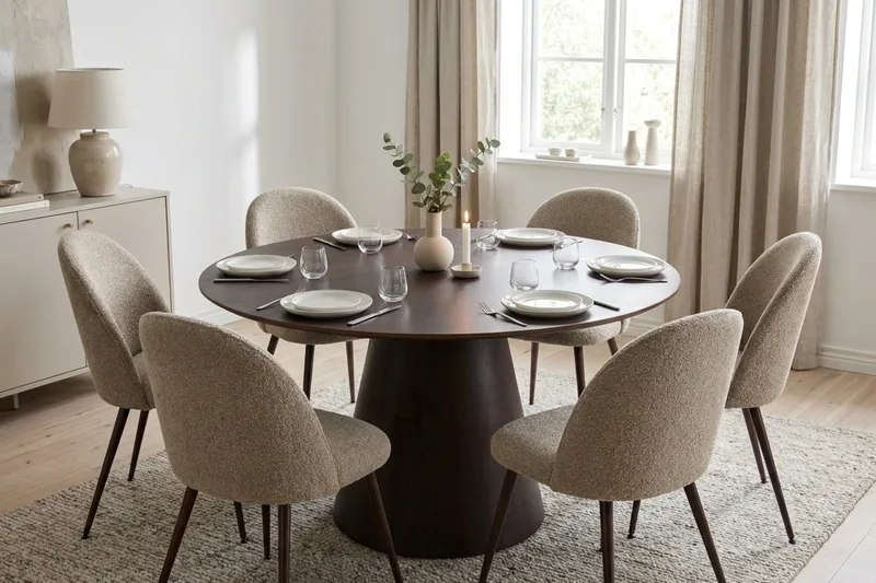 Siena spisegruppe rund 150 cm røget eg med 6 Nibe Plus spisebordsstole - Røget eg - Møbler - Borde - Spisebordssæt