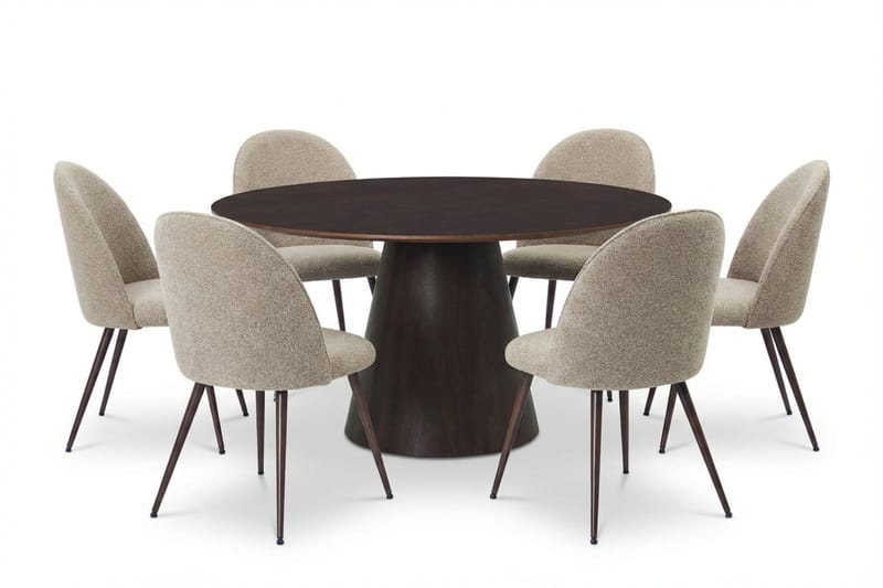 Siena spisegruppe rund 150 cm røget eg med 6 Nibe Plus spisebordsstole, Røget eg