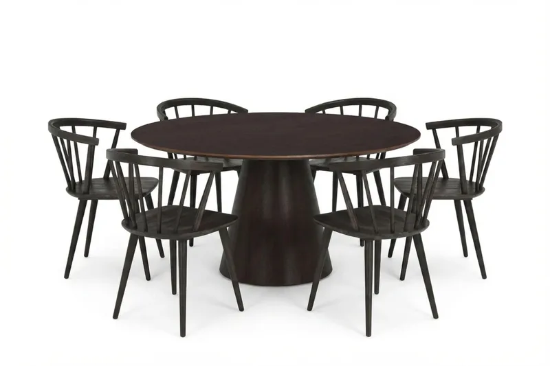 Siena spisegruppe rund 150 cm Røget eg med 6 Tyrö spisestole, Røget eg