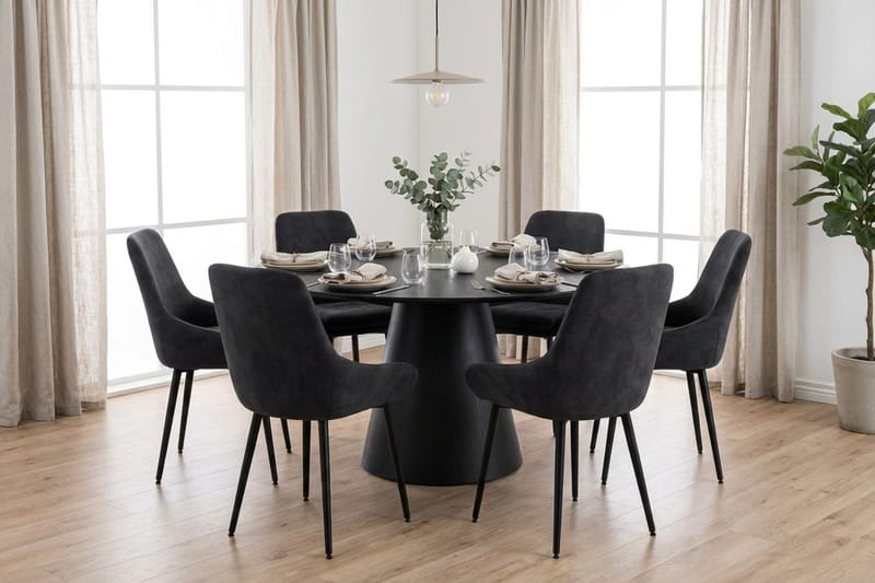 Siena spisegruppe rund 150 cm Sort med 6 Alsarp spisestole - Sort - Møbler - Borde - Spisebordssæt