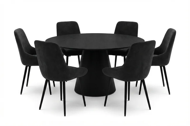 Siena spisegruppe rund 150 cm Sort med 6 Alsarp spisestole, Sort