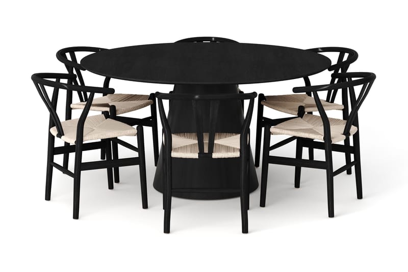 Siena spisegruppe rund 150 cm Sort med 6 Dastoori spisestole - Sort - Møbler - Borde - Spisebordssæt