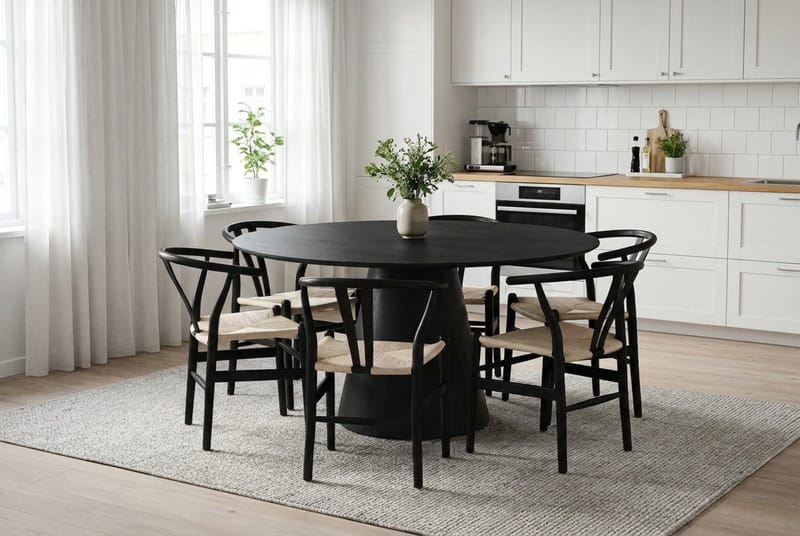 Siena spisegruppe rund 150 cm Sort med 6 Dastoori spisestole - Sort - Møbler - Borde - Spisebordssæt