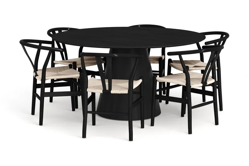 Siena spisegruppe rund 150 cm Sort med 6 Dastoori spisestole, Sort