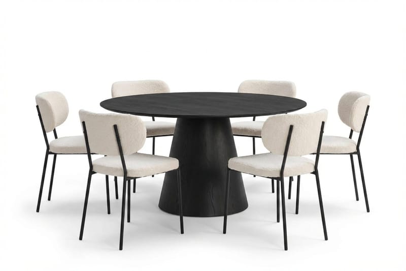 Siena spisegruppe rund 150 cm Sort med 6 Gemmiano spisestole, Sortbejdset eg