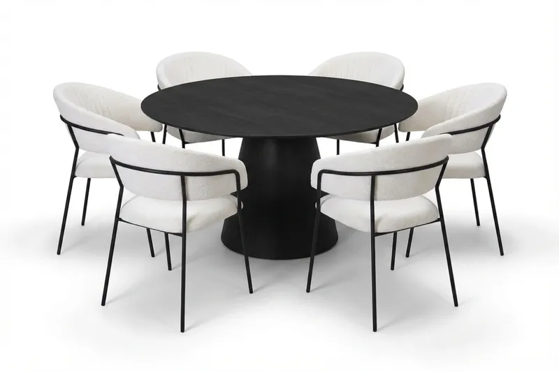 Siena spisegruppe rund 150 cm sort med 6 Karol spisebordsstole - Sort - Møbler - Borde - Spisebordssæt