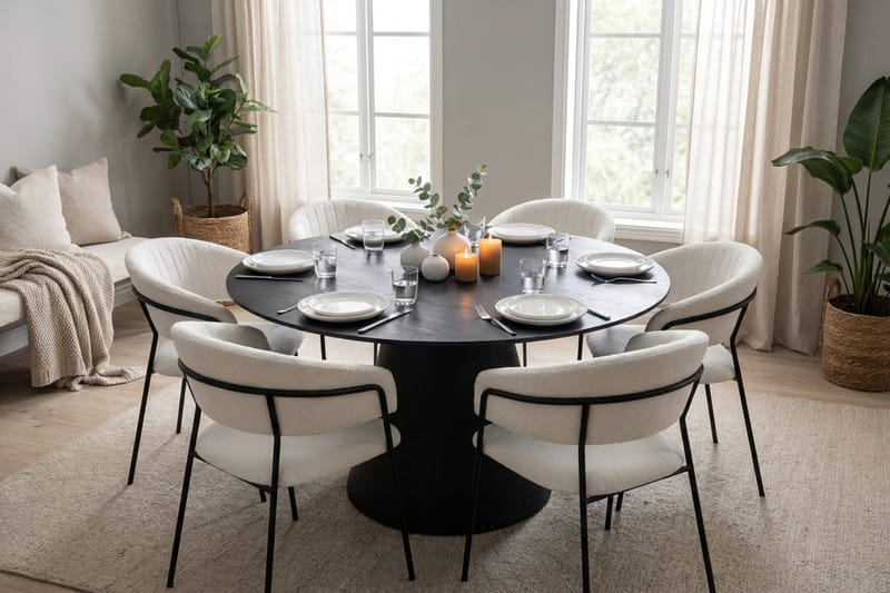 Siena spisegruppe rund 150 cm sort med 6 Karol spisebordsstole - Sort - Møbler - Borde - Spisebordssæt