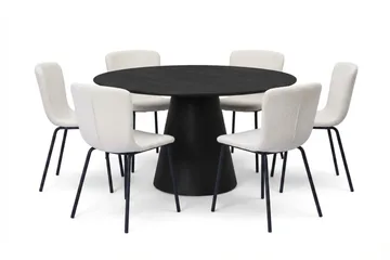 Siena spisegruppe rund 150 cm Sort med 6 Katy spisestole - Sortbejdset eg - Møbler - Borde - Spisebordssæt