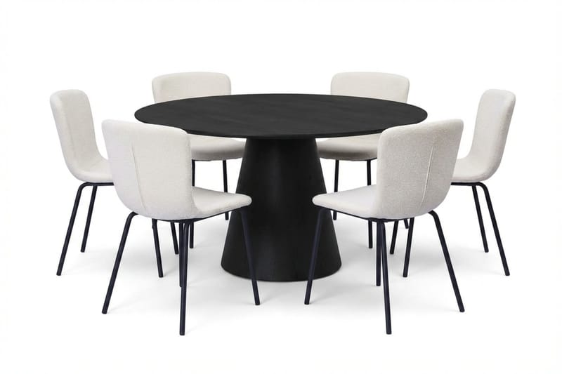 Siena spisegruppe rund 150 cm Sort med 6 Katy spisestole, Sortbejdset eg