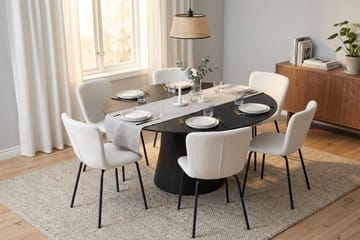 Siena spisegruppe rund 150 cm Sort med 6 Katy spisestole - Sortbejdset eg - Møbler - Borde - Spisebordssæt