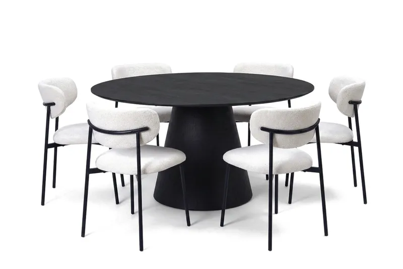 Siena spisegruppe rund 150 cm sort med 6 Lucy spisestole, Sort