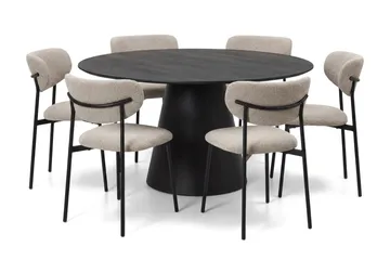 Siena spisegruppe rund 150 cm Sort med 6 Lucy-spisestole - Sortbejdset eg - Møbler - Borde - Spisebordssæt