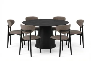 Siena spisegruppe rund 150 cm sort med 6 Molly spisestole