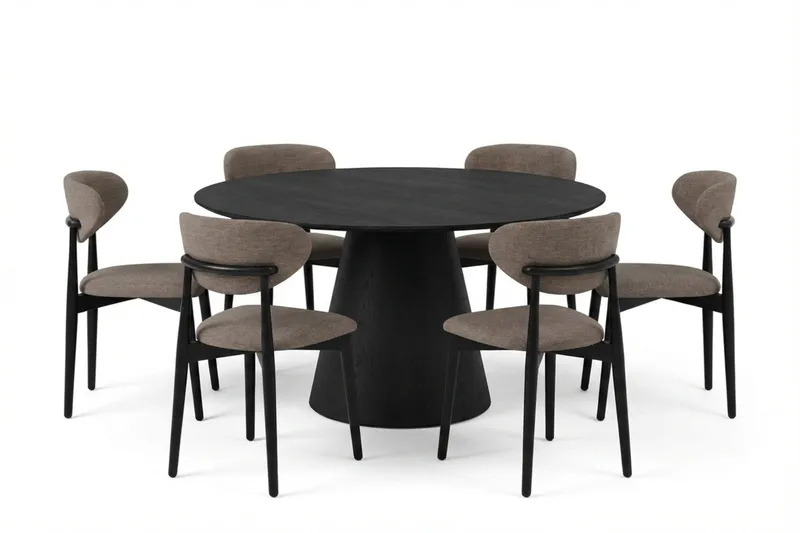 Siena spisegruppe rund 150 cm sort med 6 Molly spisestole - Sort - Møbler - Borde - Spisebordssæt