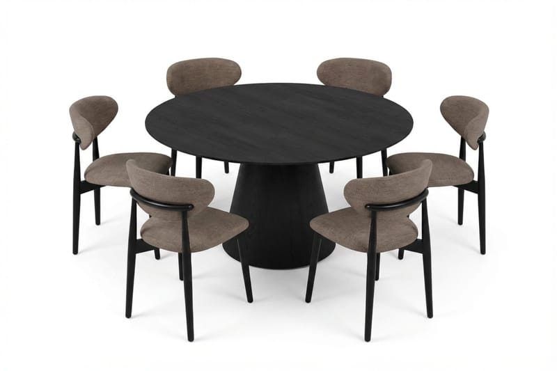 Siena spisegruppe rund 150 cm sort med 6 Molly spisestole - Sort - Møbler - Borde - Spisebordssæt