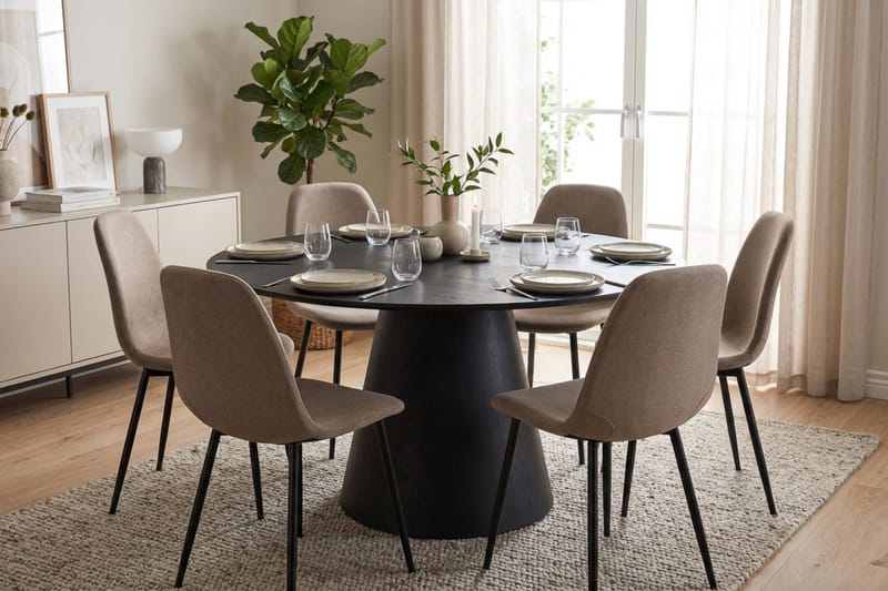 Siena spisegruppe rund 150 cm sort med 6 Nibe spisestole - Sort - Møbler - Borde - Spisebordssæt