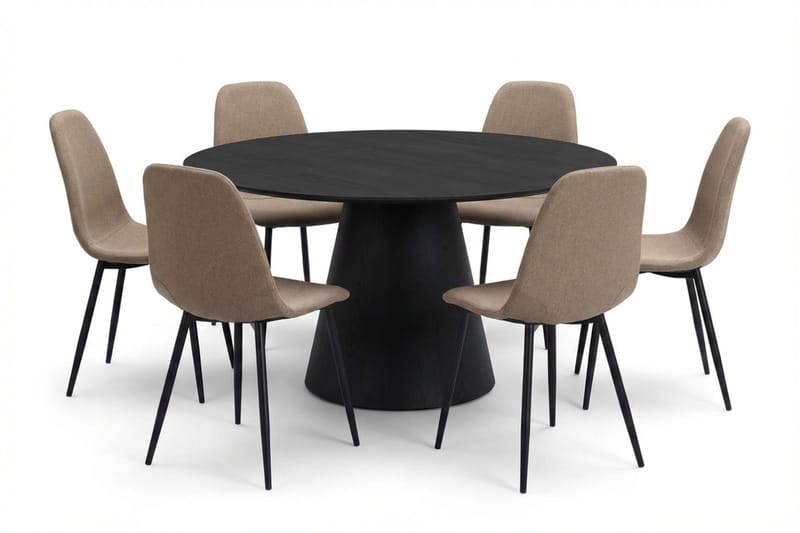 Siena spisegruppe rund 150 cm sort med 6 Nibe spisestole, Sort