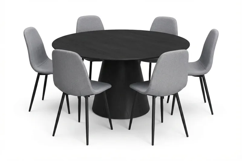 Siena spisegruppe rund 150 cm sort med 6 Nibe spisestole, Sort
