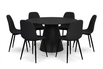 Siena spisegruppe rund 150 cm sort med 6 Nibe spisestole