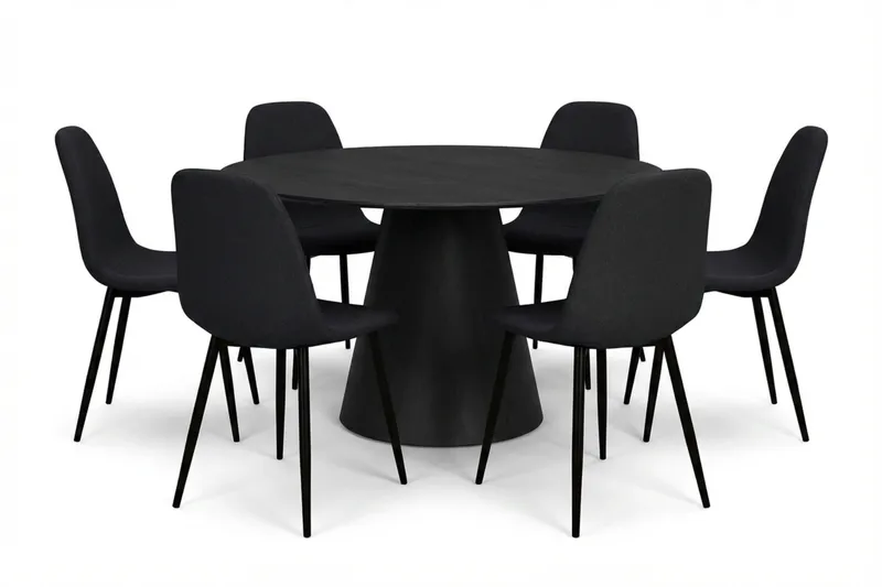 Siena spisegruppe rund 150 cm sort med 6 Nibe spisestole - Sort - Møbler - Borde - Spisebordssæt