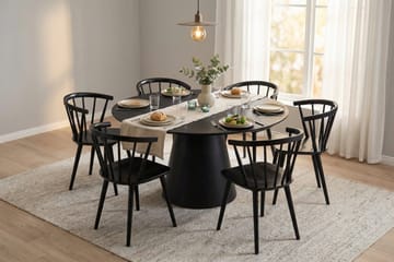 Siena spisegruppe rund 150 cm Sort med 6 Tyrö spisestole - Sortbejdset eg - Møbler - Borde - Spisebordssæt