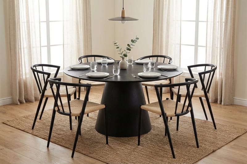 Siena spisegruppe rund 150 cm Sort med 6 Winston spisestole - Sort - Møbler - Borde - Spisebordssæt