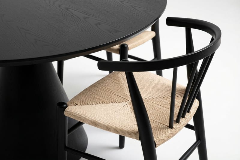 Siena spisegruppe rund 150 cm Sort med 6 Winston spisestole - Sort - Møbler - Borde - Spisebordssæt