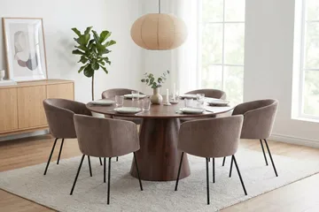 Siena spisegruppe rund 150 cm Valnød med 6 Berit spisestole - Valnød - Møbler - Borde - Spisebordssæt
