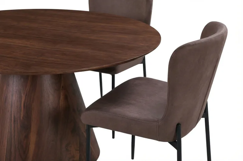 Siena Spisegruppe Rund 150 cm Valnød med 6 Elsie Spisestole - Valnød/Brun - Møbler - Borde - Spisebordssæt