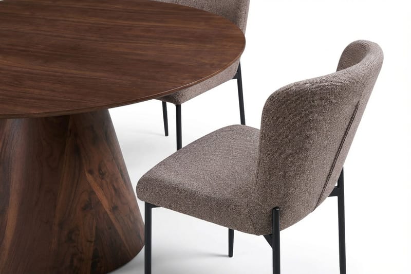 Siena Spisegruppe Rund 150 cm Valnød med 6 Elsie Spisestole - Valnød/Grå - Møbler - Borde - Spisebordssæt