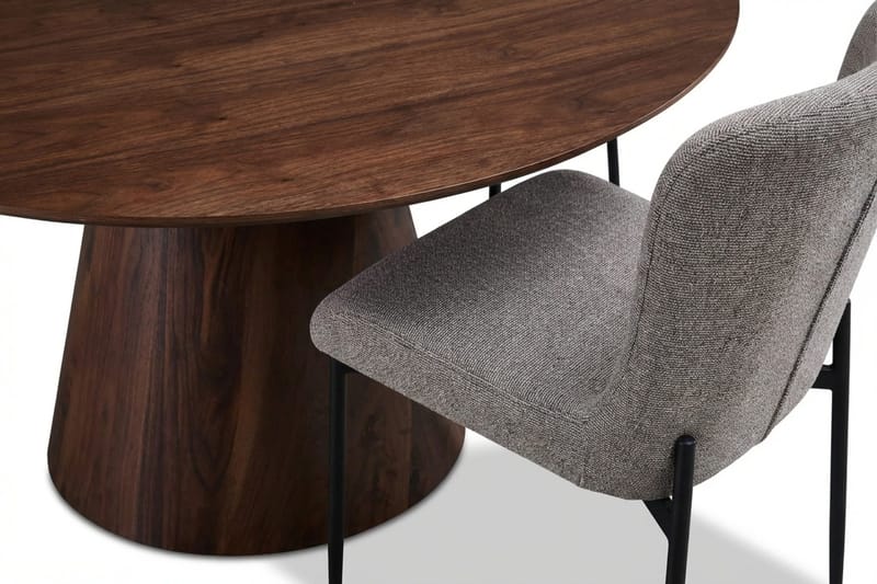 Siena Spisegruppe Rund 150 cm Valnød med 6 Elsie Spisestole - Valnød/Lysegrå - Møbler - Borde - Spisebordssæt