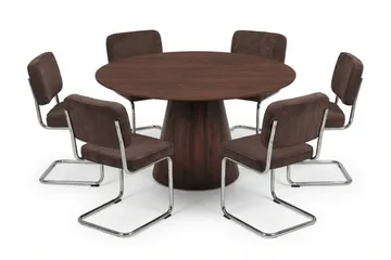 Siena spisegruppe rund 150 cm valnød med 6 Milva spisestole