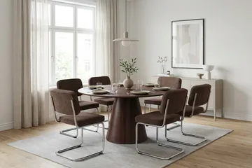 Siena spisegruppe rund 150 cm valnød med 6 Milva spisestole - Valnød - Møbler - Borde - Spisebordssæt