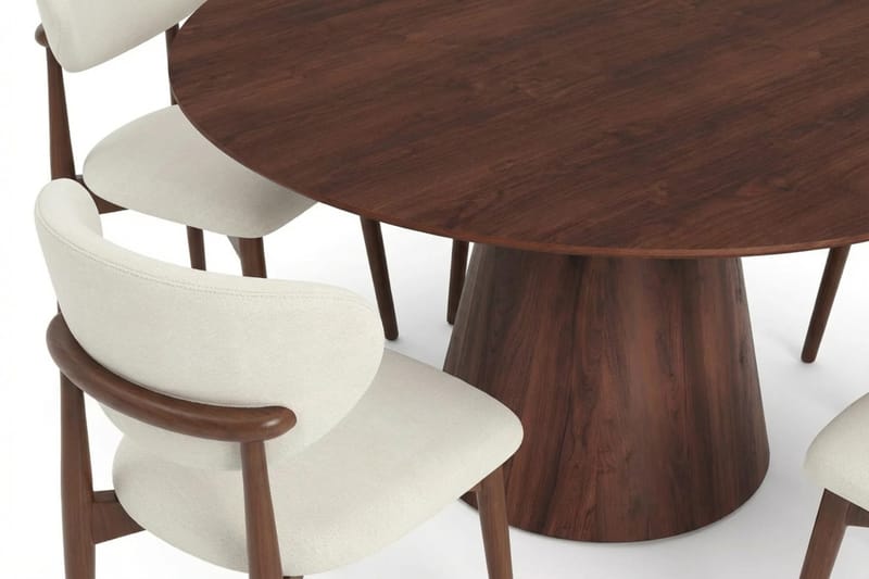 Siena spisegruppe rund 150 cm valnød med 6 Molly spisestole - Valnød - Møbler - Borde - Spisebordssæt