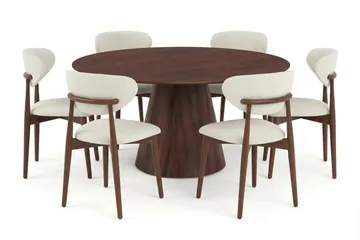 Siena spisegruppe rund 150 cm valnød med 6 Molly spisestole