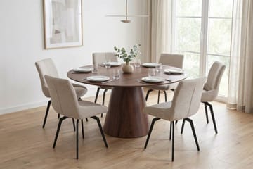 Siena spisegruppe rund 150 cm Valnød med 6 Mora spisestole - Valnød - Møbler - Borde - Spisebordssæt
