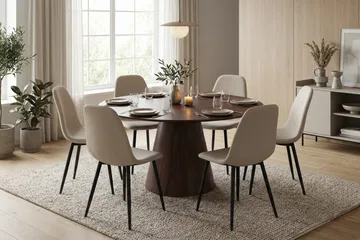 Siena spisegruppe rund 150 cm valnød med 6 Nibe spisestole - Valnød - Møbler - Borde - Spisebordssæt