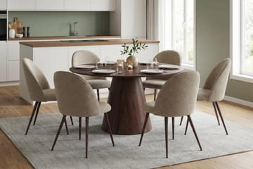 Siena spisegruppe rund 150 cm valnød med 6 Nibe Plus spisebordsstole - Valnød - Møbler - Borde - Spisebordssæt
