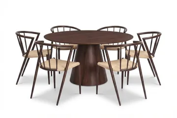 Siena spisegruppe rund 150 cm Valnød med 6 Winston spisestole