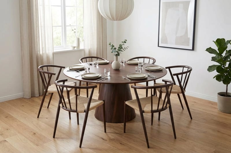 Siena spisegruppe rund 150 cm Valnød med 6 Winston spisestole - Valnød - Møbler - Borde - Spisebordssæt