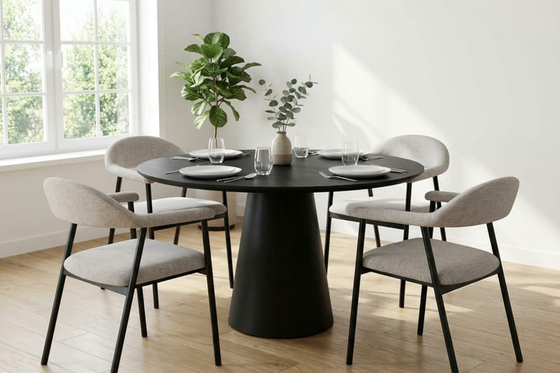 Siena spisegruppe rundt 110 cm sort med 4 Ronja spisestole - Beige/Sort - Møbler - Borde - Spisebordssæt