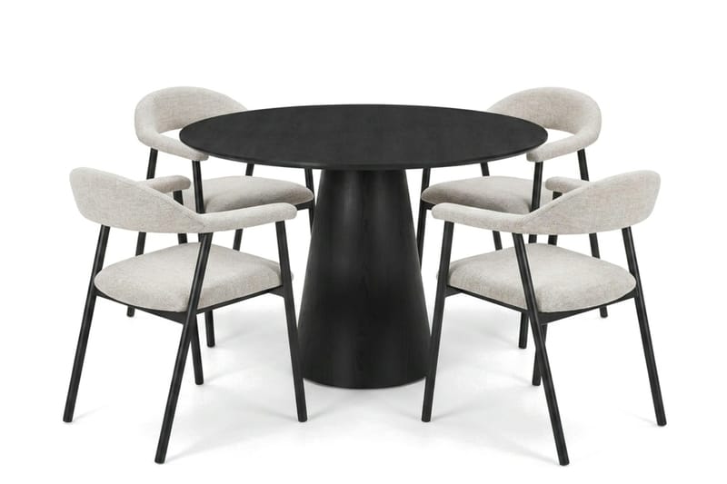 Siena spisegruppe rundt 110 cm sort med 4 Ronja spisestole - Beige/Sort - Møbler - Borde - Spisebordssæt