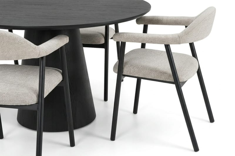 Siena spisegruppe rundt 110 cm sort med 4 Ronja spisestole - Beige/Sort - Møbler - Borde - Spisebordssæt