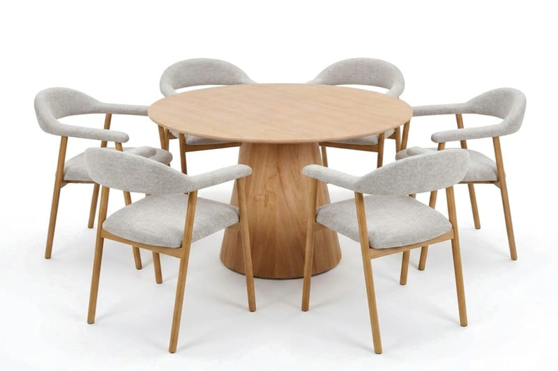 Siena spisegruppe rundt 130 cm eg med 4 Ronja spisestole - Sand/Eg - Møbler - Borde - Spisebordssæt